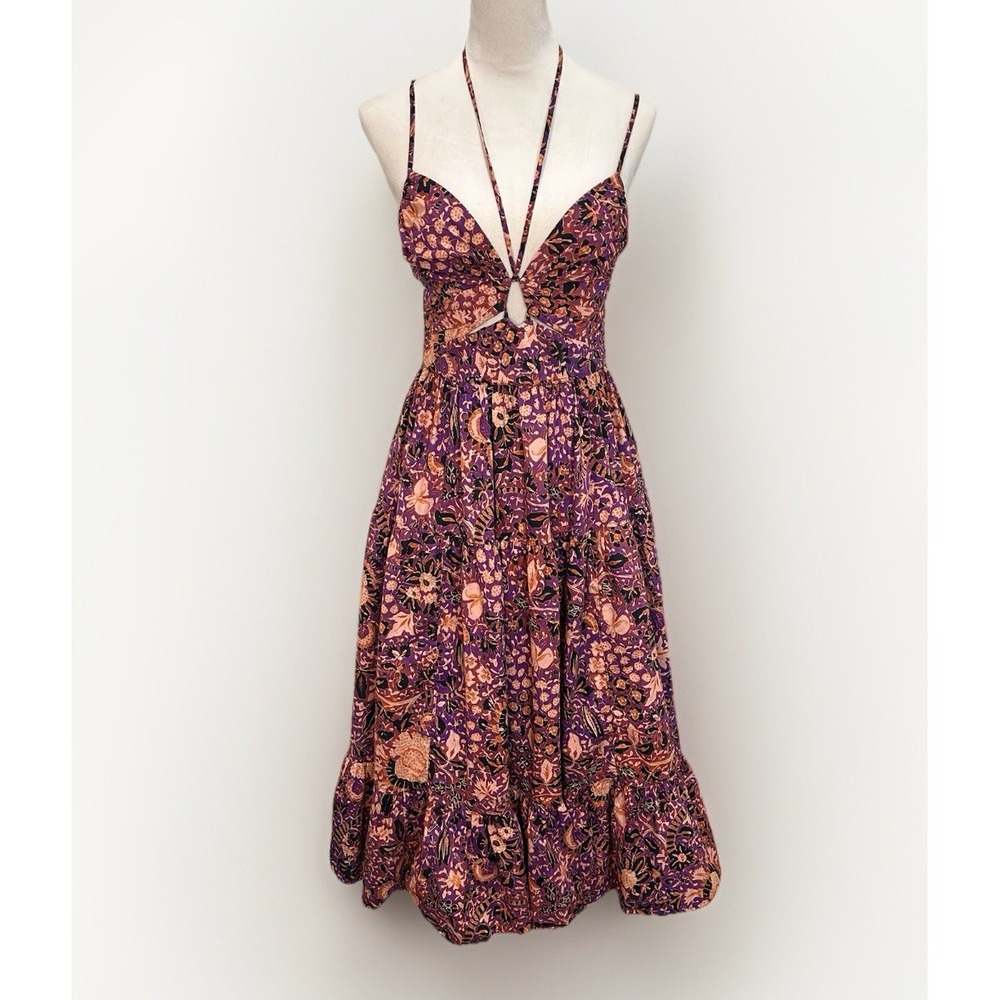 Ulla‎ Johnson Phoebe Strappy Cutout Cotton Midi Dress Batik Purple Brown Boho Sm - Picture 2 of 12